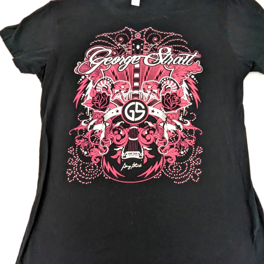 George Strait Black Tee with Bold Pink & Silver Graphics XL